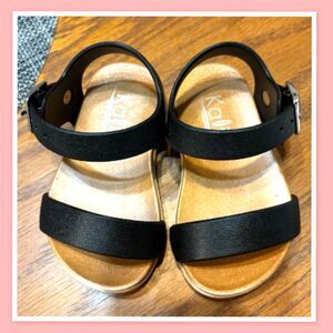 Kalli Girls Open Toe Gladiator 2 Strap Flat Sandals ~ Black